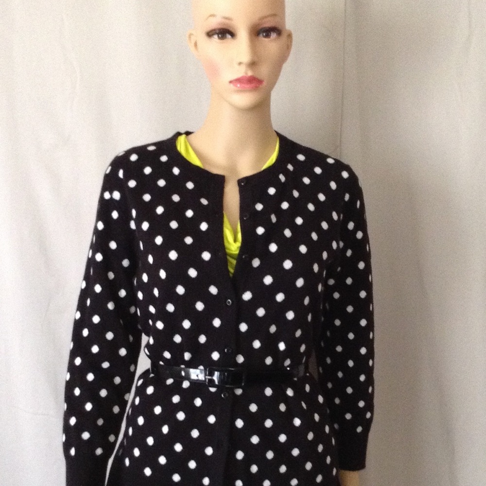 Loft Black and White Polka Dot Work Cardigan NWT